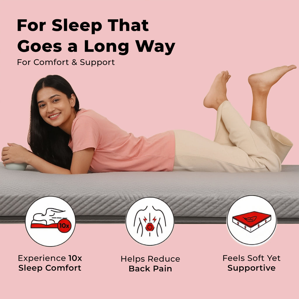 Ultimate Mattress Topper with Premium Cover | Mattress Topper for Back Pain & Neck Pain | Soft & Supportive | 10x Sleep Comfort, Grey