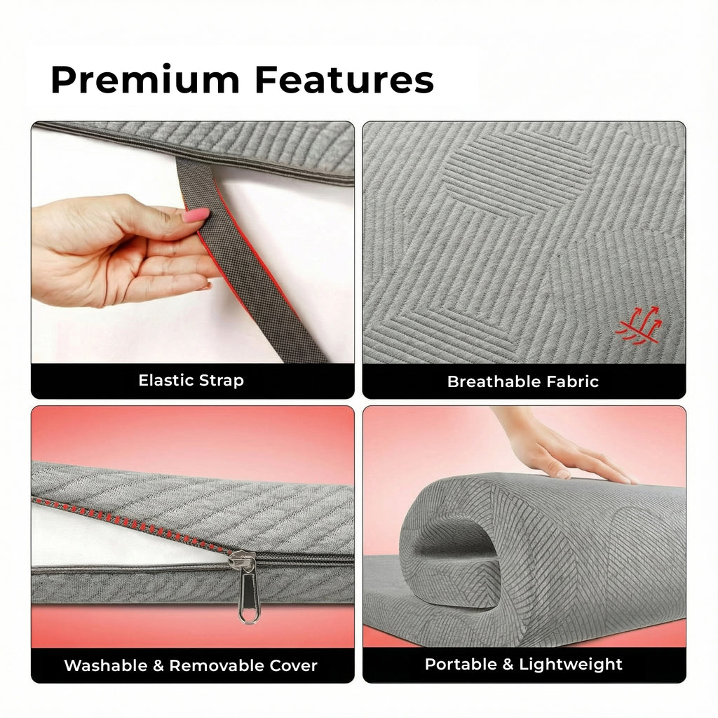 Ultimate Mattress Topper with Premium Cover | Mattress Topper for Back Pain & Neck Pain | Soft & Supportive | 10x Sleep Comfort, Grey