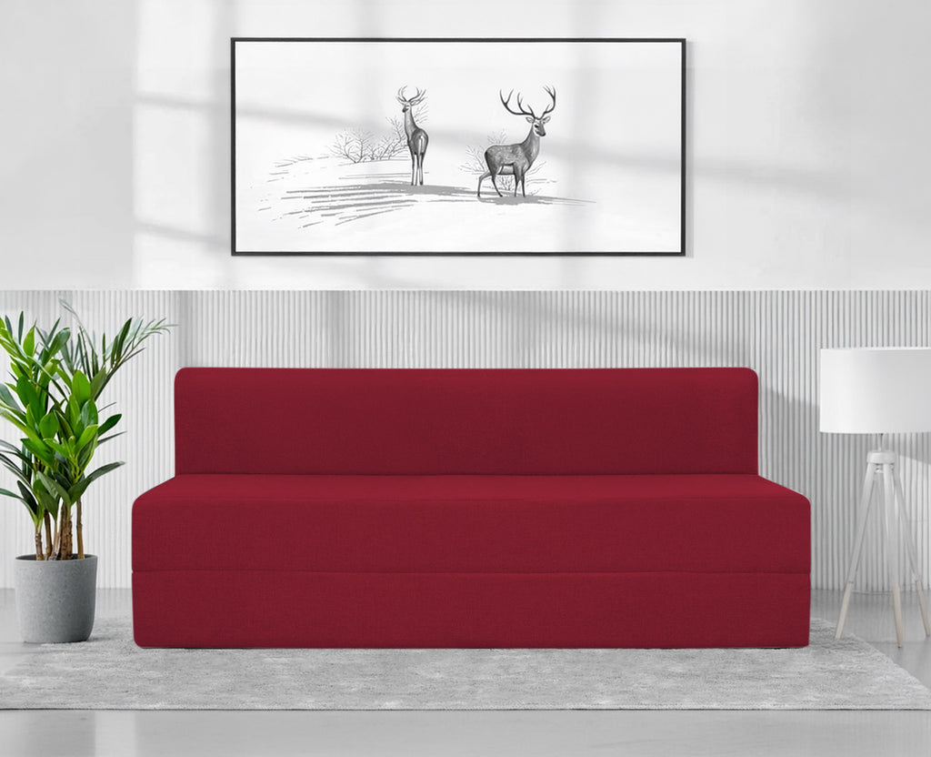 Mcfit Sofa cum Bed | Laser Quilted Velvet | Royal Mahroon