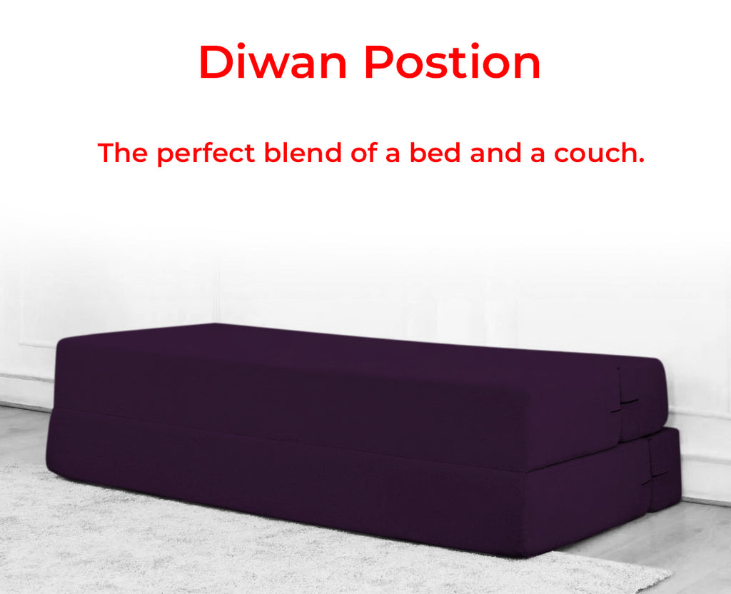 Mcfit Sofa cum Bed | Laser Quilted Velvet | Dark Purple