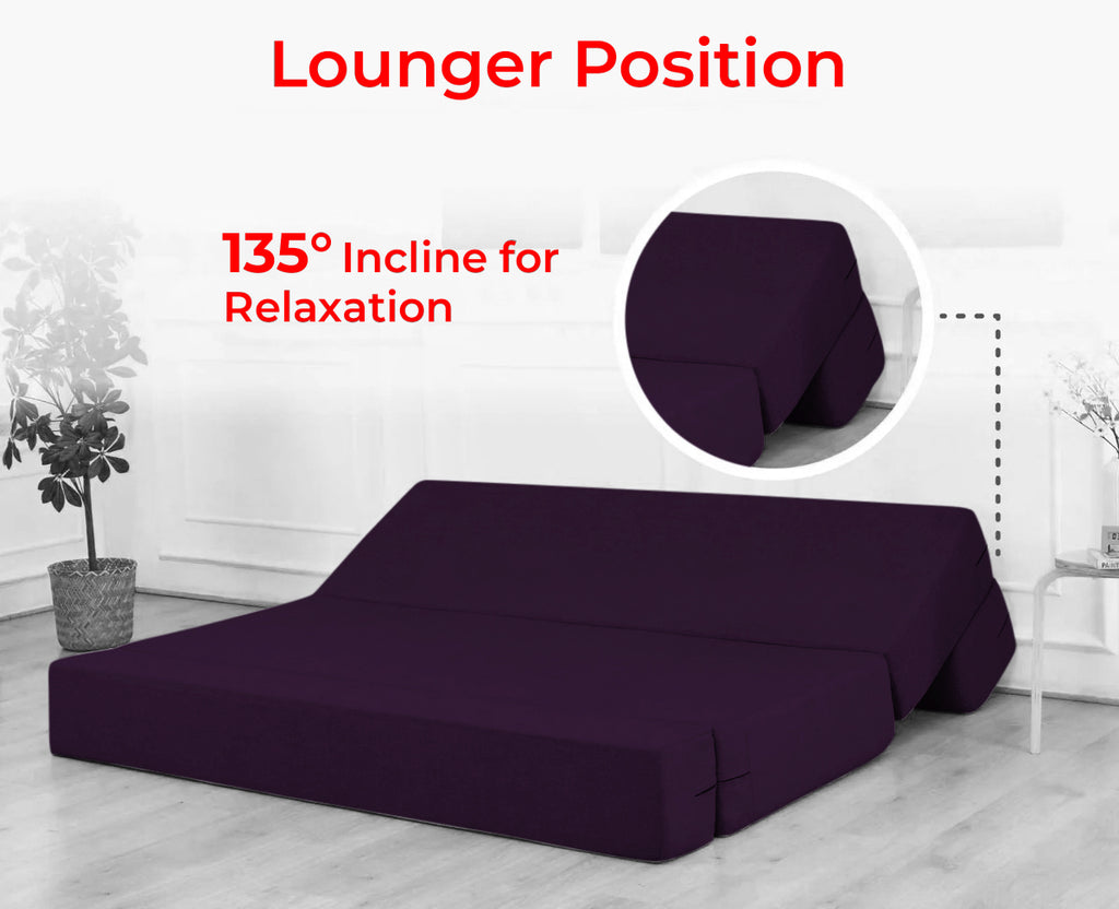 Mcfit Sofa cum Bed | Laser Quilted Velvet | Dark Purple