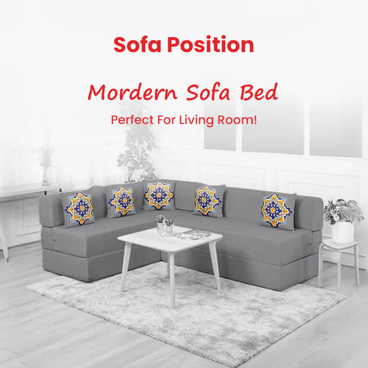 Mcfit L Shaped Sofa Bed | 5 Seater | Grey Diamond Shape Quilted Velvet