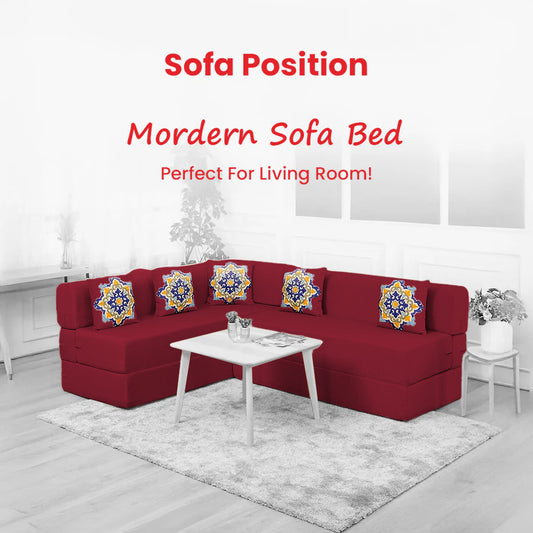 Mcfit L Shaped Sofa Bed | 5 Seater | Royal Maroon Diamond Shape Quilted Velvet