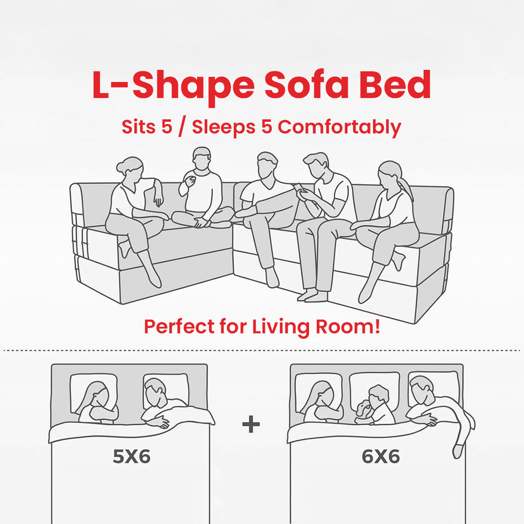 Mcfit L Shaped Sofa Bed | 5 Seater | Diamond Shape Quilted Velvet